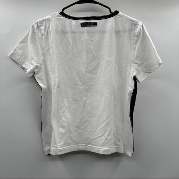 Escada Sport White & Black Short Sleeve V Neckline Tee Shirt Size L - Picture 4 of 10
